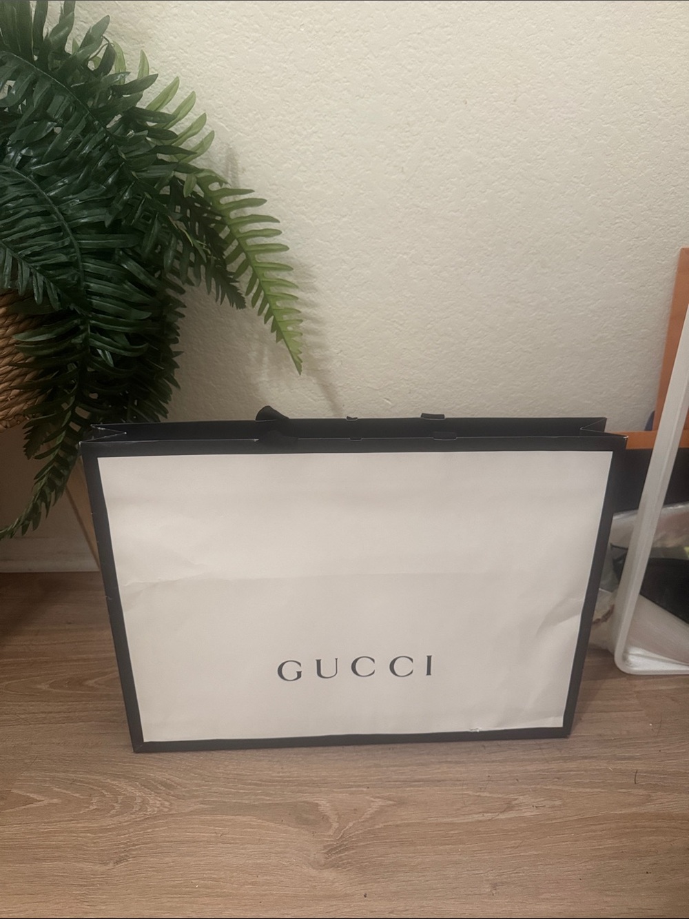 Gucci Black Trim White Paper Shopping Bag